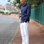 Navy Shirt, White Jeans & Brown Shoes: A Summer Day’s Outfit